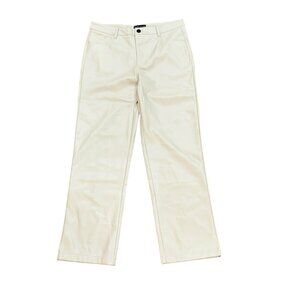 Miou Muse Faux Leather Vegan Cream Long Pants Large Straight‎ Leg High Rise